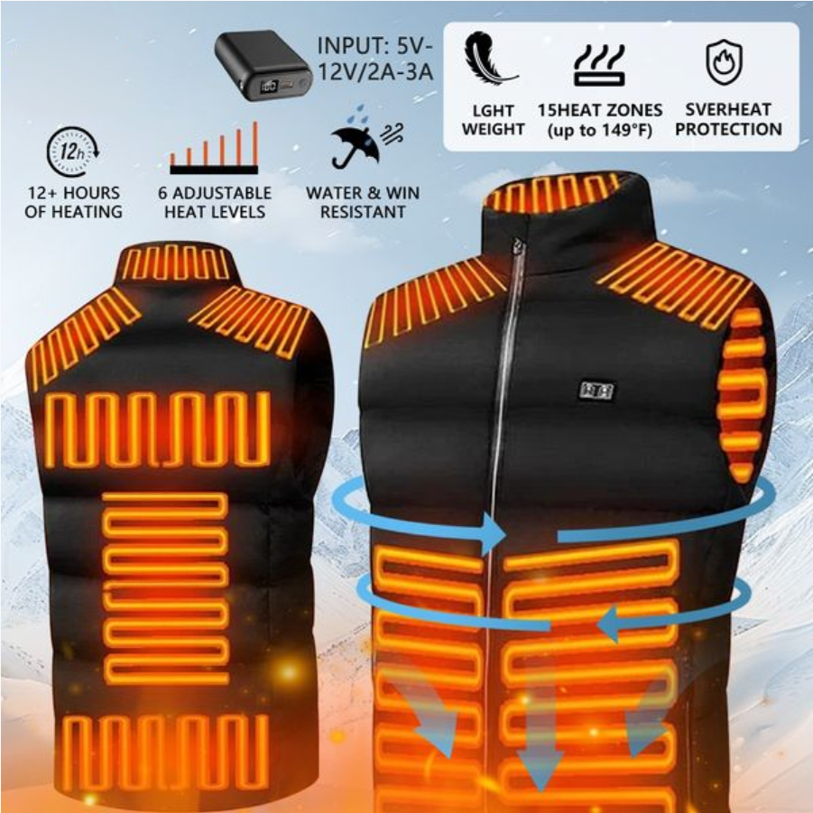 2025 Updated Version Two-touch 15Heat Zones LED Controller Heated Vest For Men & Women (With Battery Pack)